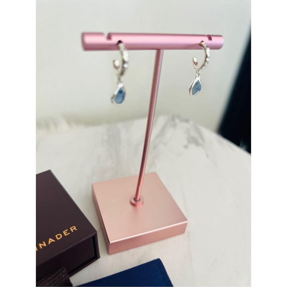 MONICA VINADER Silver Hoop Earrings with Blue Gem Drop - Picture 12 of 16
